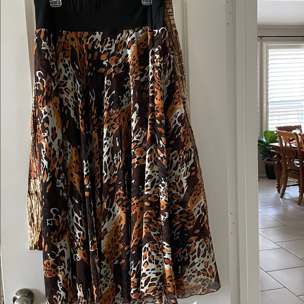 Silk Club Collection flared fall colors & leopard Print Skirt A-Line Maxi SZ M - Picture 5 of 8